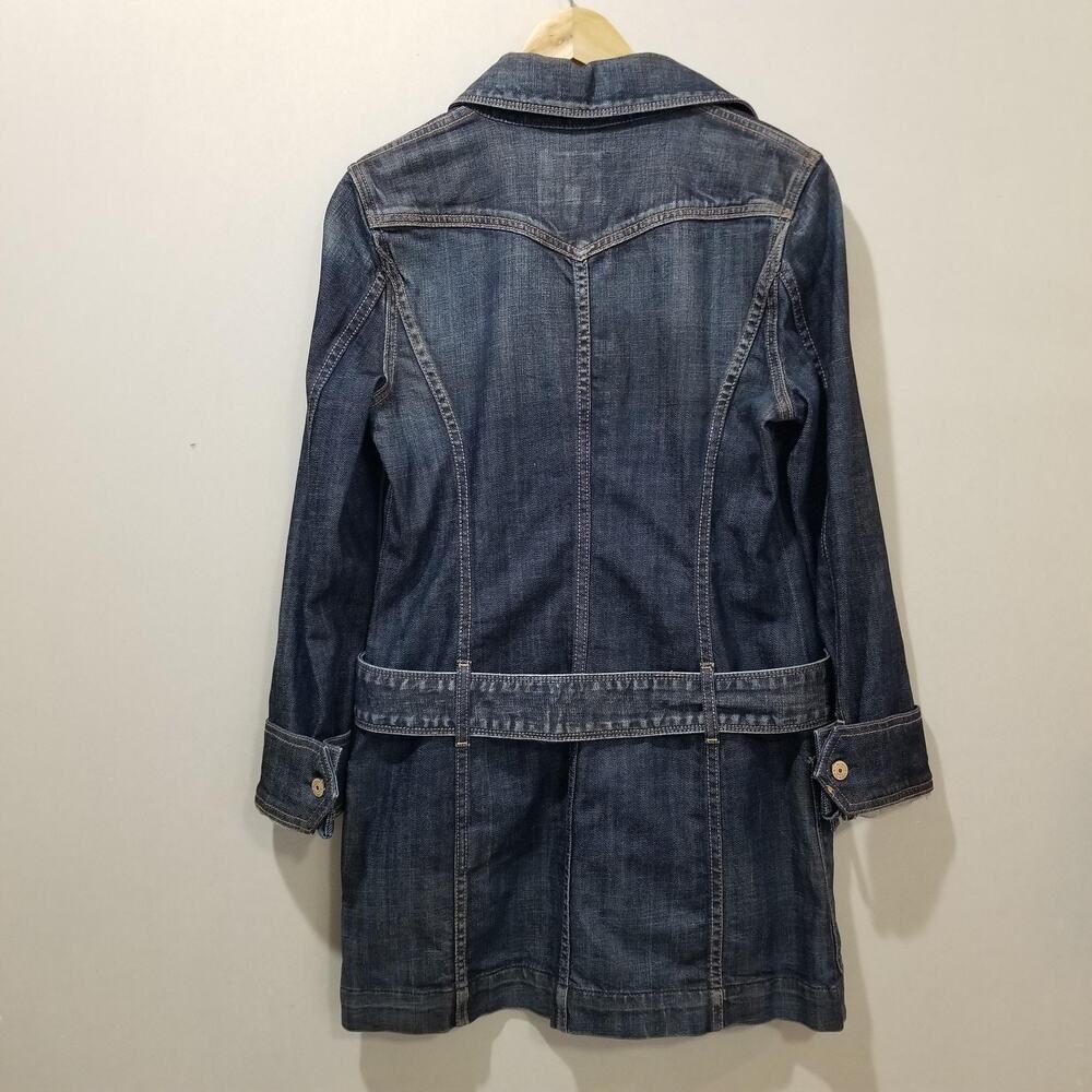 7 For All Mankind Denim Jacket Womens Large Blue Belted Utility Longline Safari - Picture 2 of 8